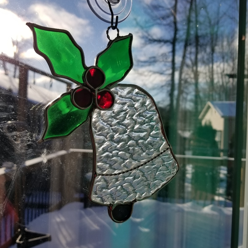 Vintage hand crafted stained glass Christmas bell